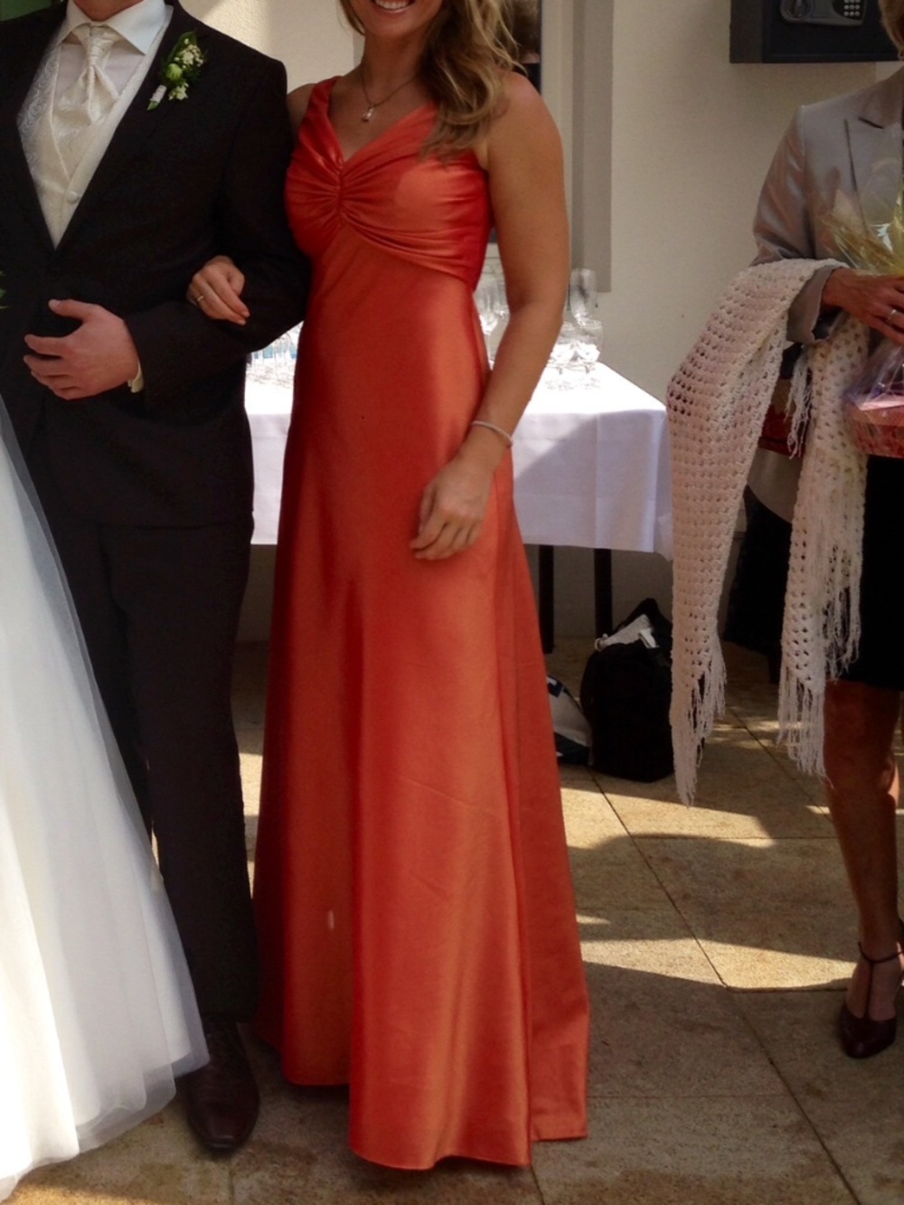 Custom Cotoure Gown, Orange Satin Pleated A-Line Formal, Size 4